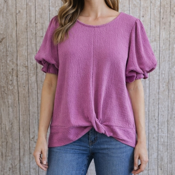 Adrienne Vittadini Tops - Women's Adrienne Vittadini Purple Textured Puff Sleeve Blouse Size M